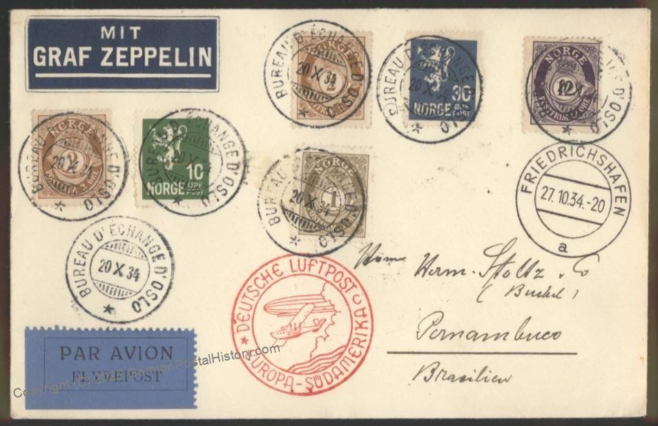 Norway 1934 Graf Zeppelin Germany 11.SAF Cover Mi414 BPP Cert Sieger Esta 113320