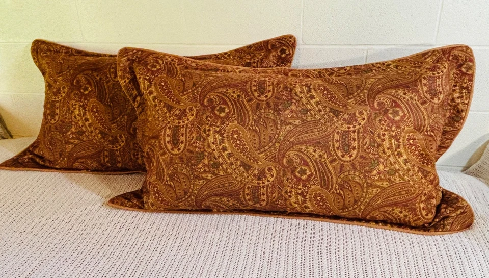 Funda de almohada vintage King marrón cachemira reversible con cordón Foto 2 de 4