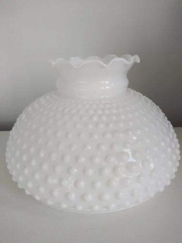 Vtg Milk Glass Hobnail Ruffled Top Huricane Lamp Replacement Shade Globe 9 7/8"