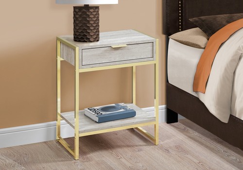 24" Gold And Beige Wood And Metal End Table With Drawer And Shelf - Picture 4 of 6