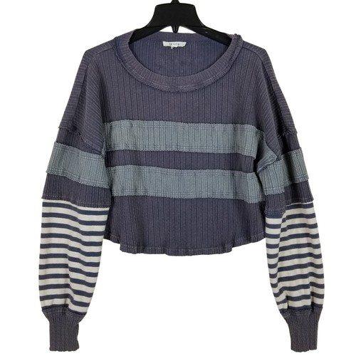 Oli & Hali Pullover Top Womens Medium Purple Striped Cropped Smiley Face JT0239