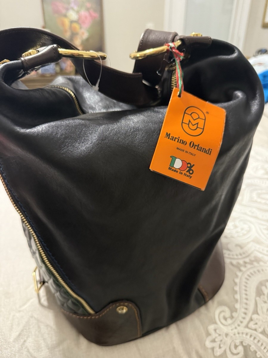 Marino Orlandi Italian Classic Black Embossed Leather Tote  display picture 3