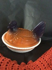 VTG. Westmoreland Hen On Nest painted Milk Glass Covered Dish~Halloween?