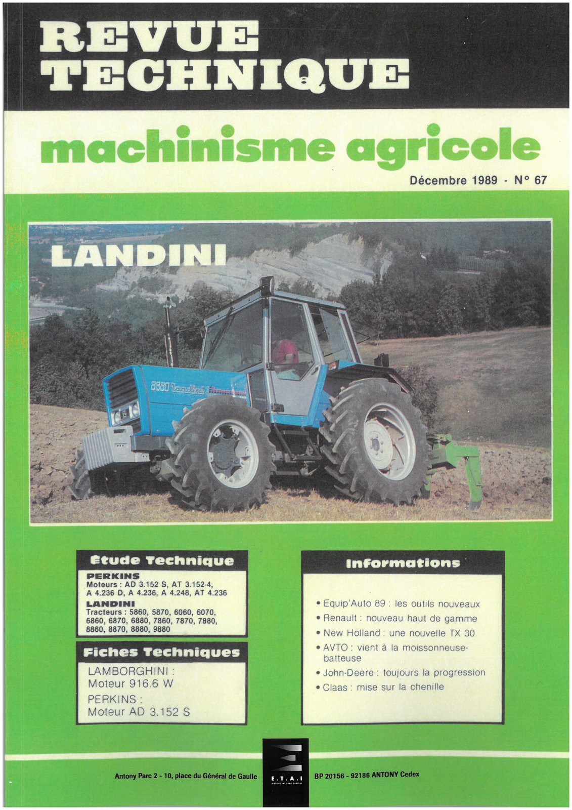 Revue technique agricole Landini 5860-9880 guide de réparation du système hydraulique