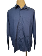 UNTUCKit Men's Long Sleeve Dress Shirt Navy Blue 100 Cotton Size XL