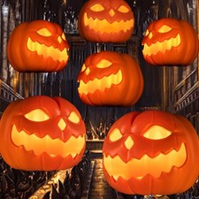 Set of 6 Floating LED Pumpkins w/ Remote, Hanging Halloween Decor, Warm Light