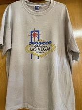 Vintage WELCOME TO FABULOUS LAS VEGAS NEVADA Gray Tee Shirt, Blue Wave Tag, XL