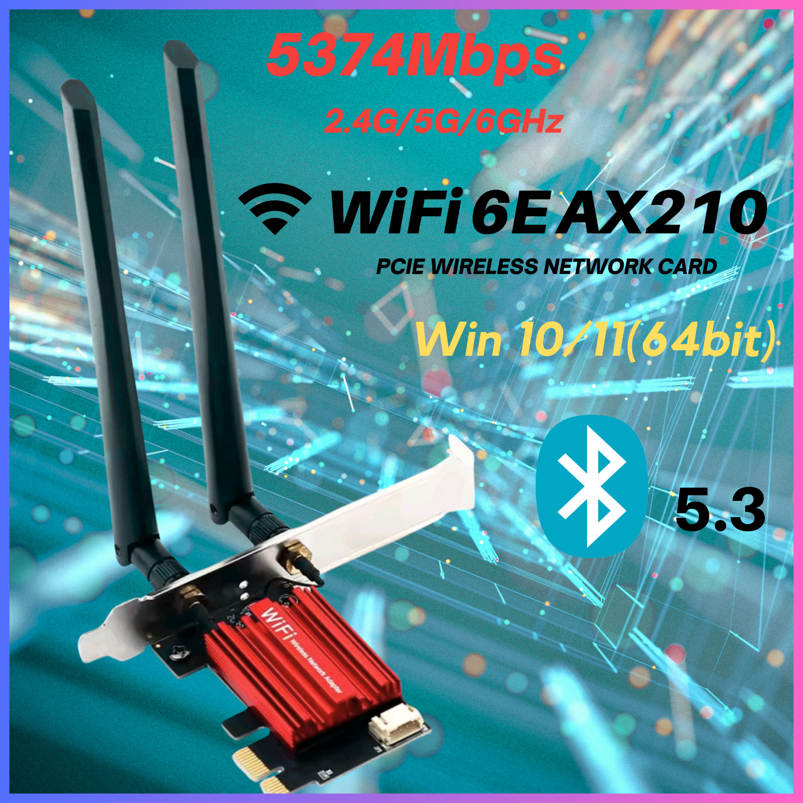 Carte PCIe Wi-Fi 6E interne longue portée Bluetooth 5.3 adaptateur PC