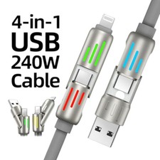 240W 4 in 1 USB C Cable Fast Charge Lead LED Light For iPhone 16 15 For Samsung