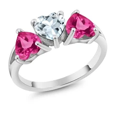 2.33 Ct Sky Blue Aquamarine Pink Created Sapphire 925 Sterling Silver Ring