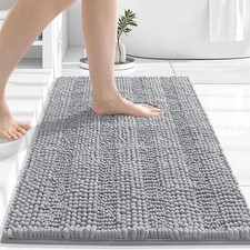 Grandaily Chenille Striped Bathroom Rugs 24x16, Extra Thick 24" x 16", Grey