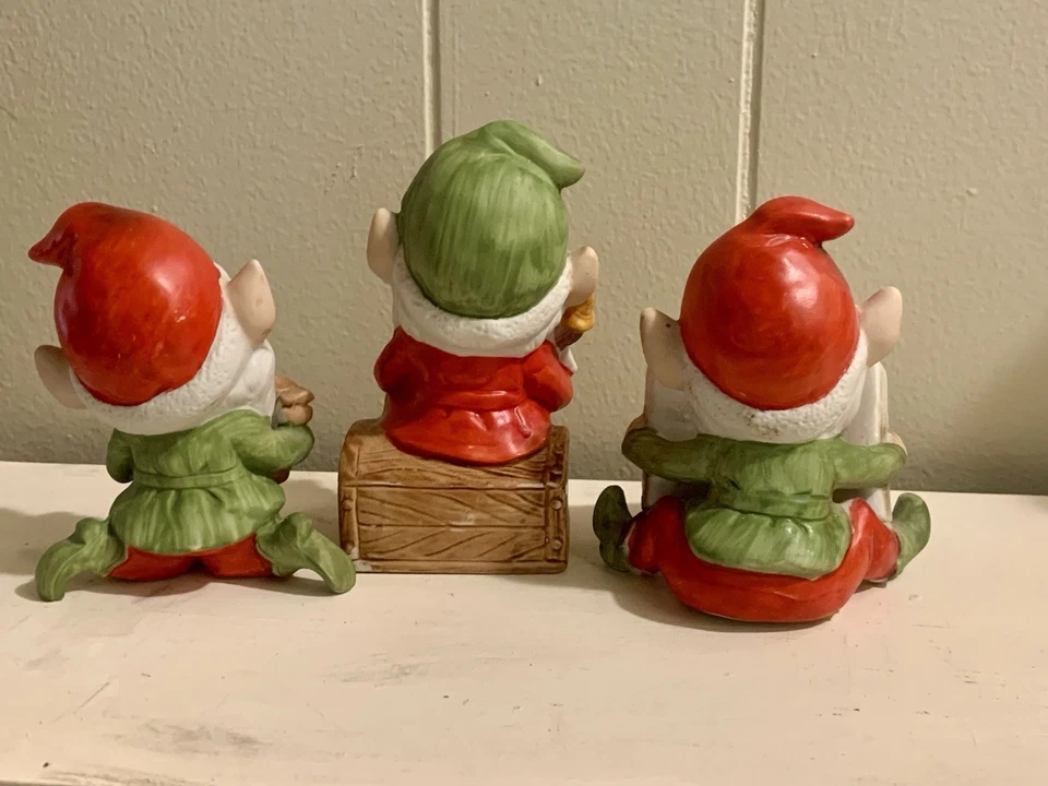 Juego de Interiores de Hogar Vintage Navidad Elfo Juguete Fabricante Cerámica Pixie Gnomo 5406 Foto 2 de 4