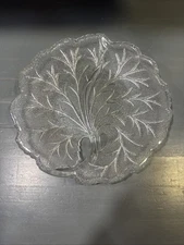 Vintage Pressed Glass Tree Design Plate 10" Clear Scalloped Edge Relish Dish 