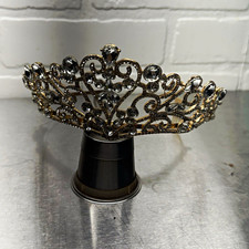 Gold Costume Tiara with White Gems and Comb Attachments
