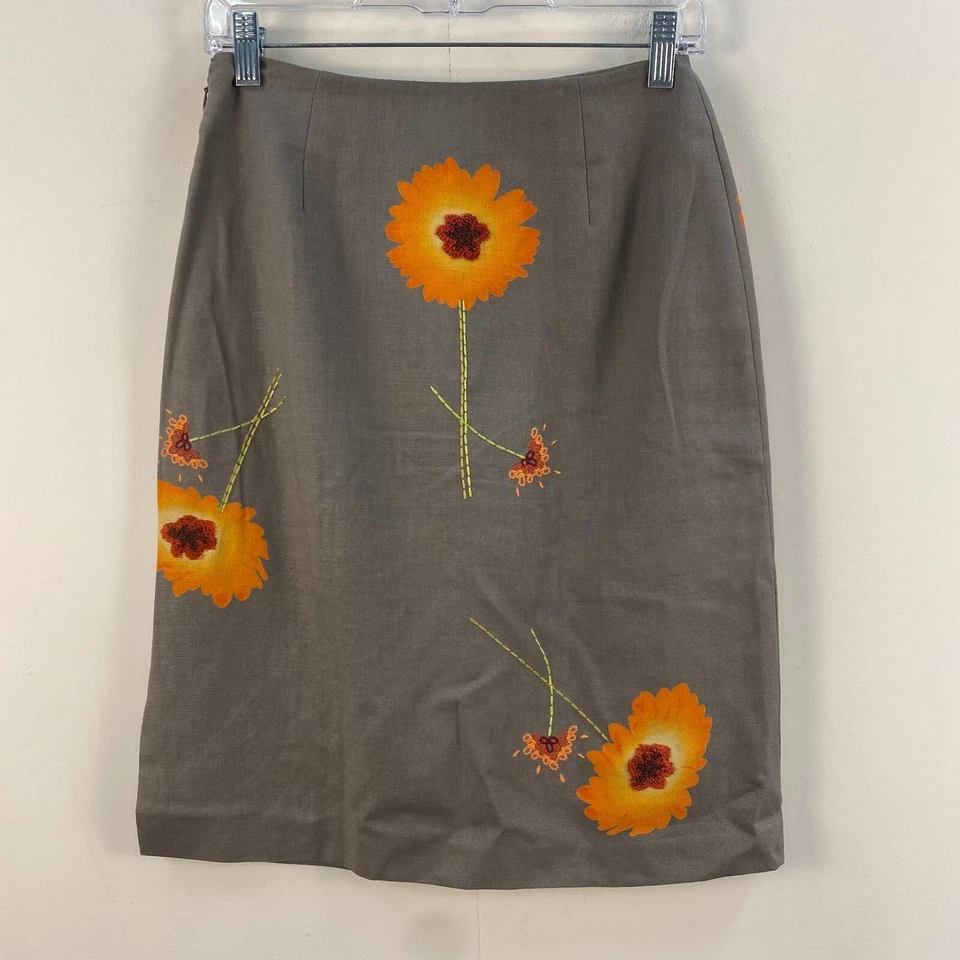 Alfani Mujer 2 Falda Tejida Gris Lápiz Cremallera Rodilla Bordada Girasoles 7480 Foto 4 de 4