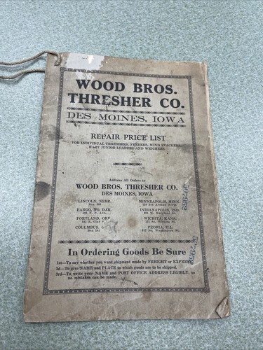 Antike Wood Bros Drescher Reparatur Preisliste Orginal Dampfmaschine Des Moines - Bild 1 von 13