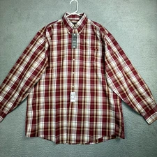 Jos A Bank Traveler Collection Red Tan Plaid Button Down Shirt Men L