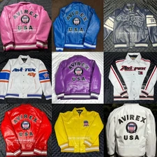 Men's New Avirex Real Leather Bomber American Flight Jacket Leather Icon Jacket