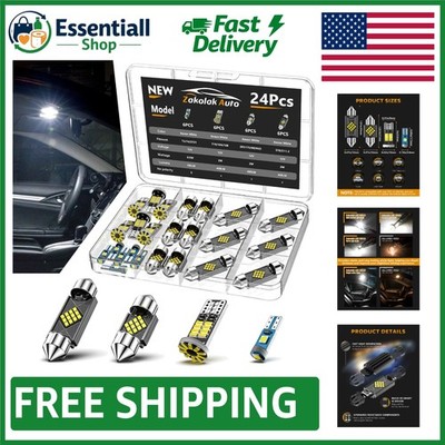 24PCS LED Interior Bulb Kit - 6500K Bright White for Enhanced Night Visibility