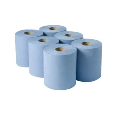 Blue Rolls Centrefeed 3-Ply Embossed Industrial Blue Paper Wipers 6 Pack - Image 1 of 4
