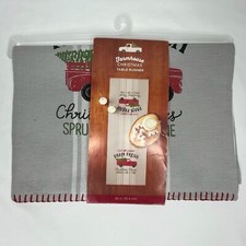 FARMHOUSE CHRISTMAS Table Runner 13" X 36" CUT  CARRY FARM FRESH TREES EUC