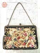 Vintage Needlepoint Petit Point Floral Chain Handle Purse Made In Austria