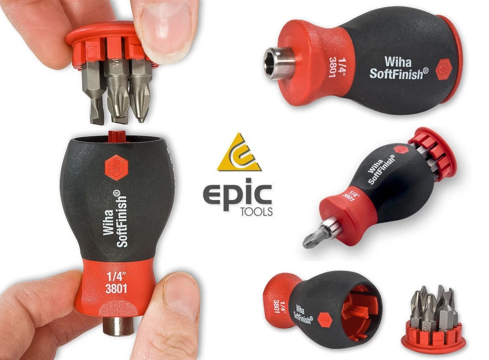 WIHA Micro Stubby Magnetic Screwdriver With Bit Holder & Pz & Slot Bits, 33764