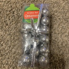 NIP 36 Ct. Glitter Ball Ornament/with Hang Strg/Christ Tree/Silver/Mini/holiday
