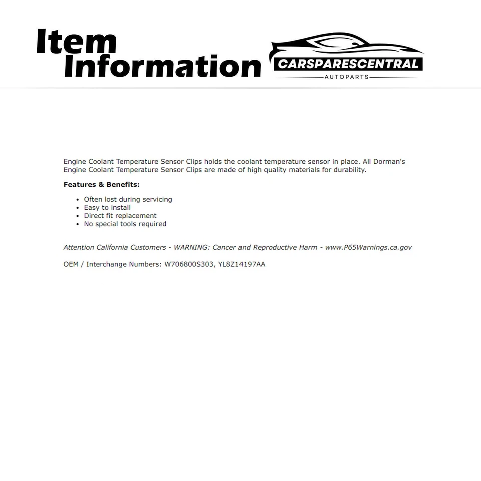 Clip sensor temperatura refrigerante motor Dorman para Mercury Cougar 2001-2002 Foto 3 de 4