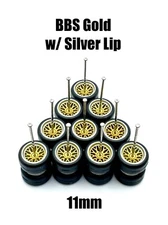 5x Sets Gold Silver Lip BBS Type Real Rider Wheel W/ Rubber Tires For 1/64 Scale