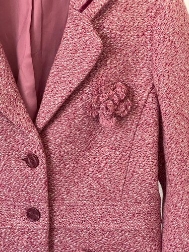 Blazer de lana para mujer talla mediana rosa tweed terciopelo ribete chaqueta de vestir - Imagen 3 de 6