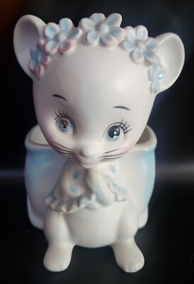 Anthropomorphic Mouse Planter Hand Painted 6'' Tall Vintage 1950's