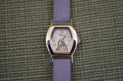 DISNEY Time Works Eeyore Quartz Watch Genuine Purple Leather Band Japan Mvt