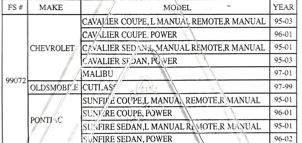 Vidro espelhado de substituição lateral do motorista 95-05 Chevy Cavalier/Malibu/Cutlass/Sunfire - Imagem 2 de 2