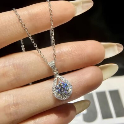 0.90 Ct D/FL Brilliant Moissanite 14K White Gold Over P-Shaped Drop Necklace 18''
