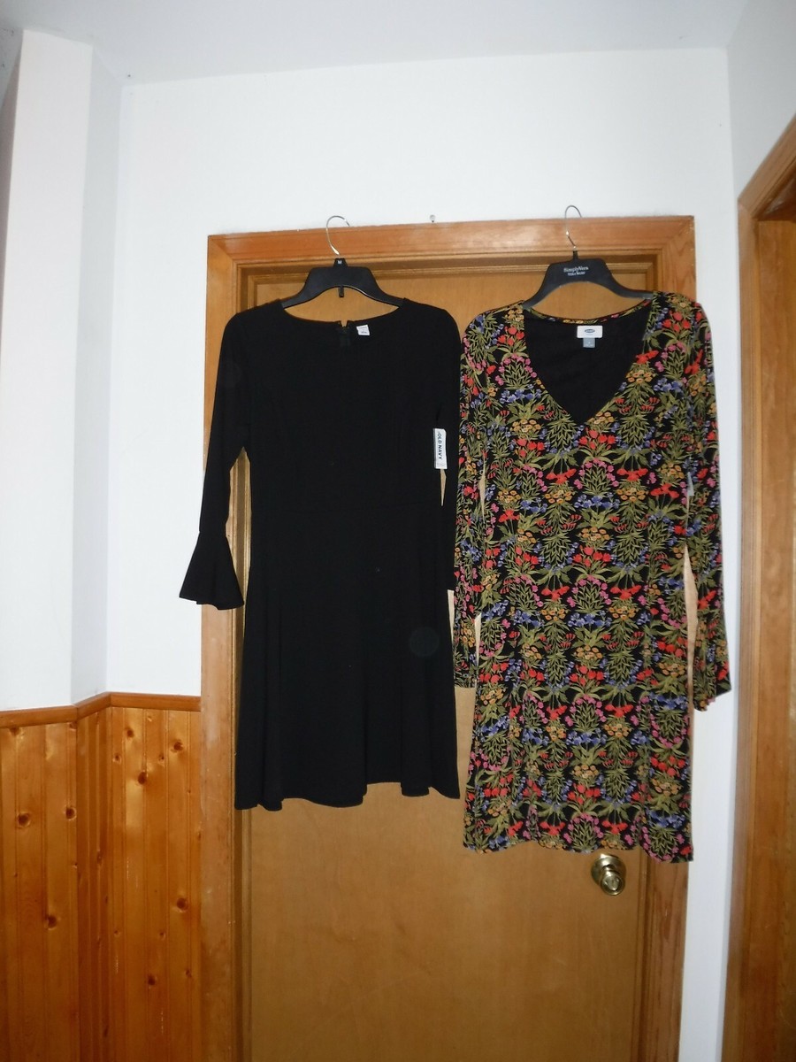 Long Sleeve Dresses size SM,4,Old Navy color Black & Black Multi floral NWT