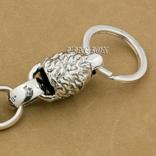 Skull Hook 925 Sterling Silver Lion KeyRing Biker Punk Keychain Belt Clip 9T020A - Picture 7 of 8