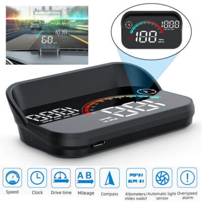 Car HUD GPS Head Up Display Digital Speedometer MPH KMH Compass Overspeed Alarm