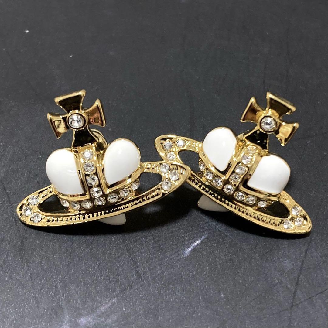 Vivienne Westwood Earrings Pierce Diamante Heart Gold White 2.5 cm 