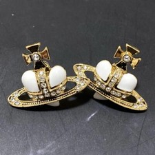 Vivienne Westwood Earrings Pierce Diamante Heart Gold White 2.5 cm w/drawstring