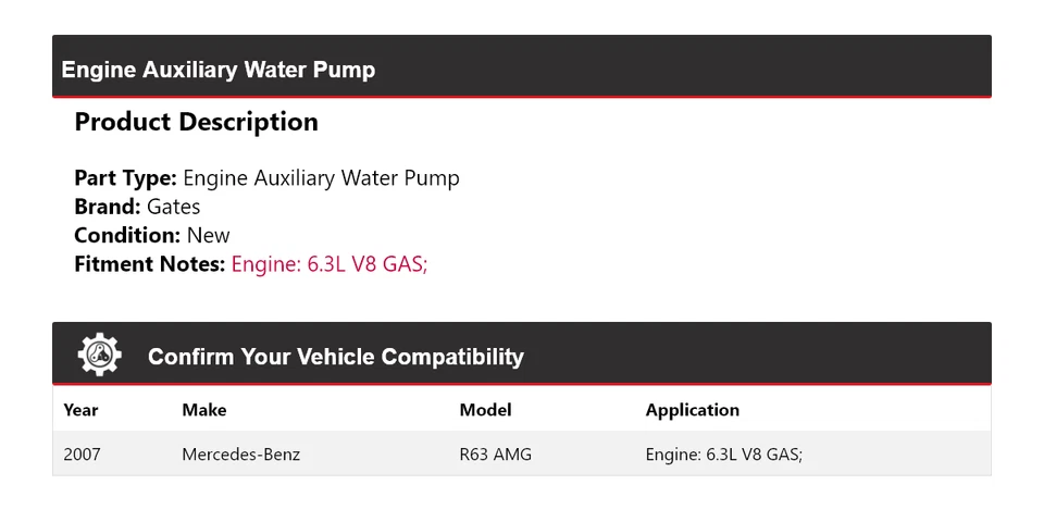 Para Mercedes-Benz R63 AMG 2007 6,3 L V8 motor de gasolina puertas auxiliares bomba de agua Foto 2 de 4