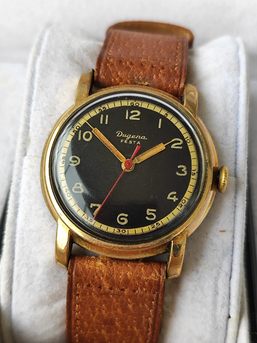 Dugena Festa vintage men\'s watch two tone black dial manual wind | eBay