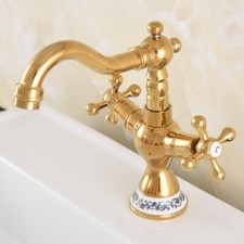 Luxury Gold Color Brass Dual Handle Bathroom Vessel Basin Faucet Sink Mixer Tap