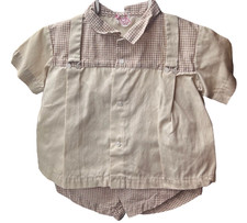 Easy Fit Baby Outfit Set Vtg Button Up Shirt w/ Diaper Cover Fits Up To 18 Lbs