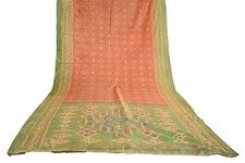FNC Vintage Red Sambalpuri Ikat Sarees Handwoven Art Silk Sari Fabric Antique