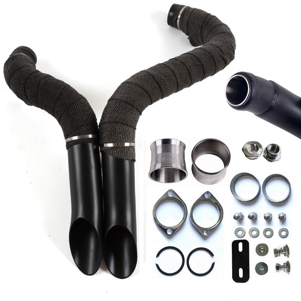 2" LAF Exhaust Pipes w/ Torque Cone for Harley Sportster Softail Black Wrapped