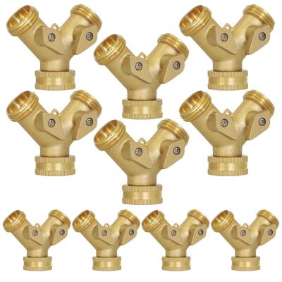 Garden Hose Adapter, 3/4'' Dual Shut Off Garden Hose, Brass 10 Pack
