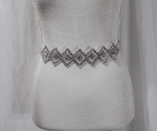 David's Bridal Wedding Dress Sash Belt Diamond Shaped Rhinestone Crystal Ivory