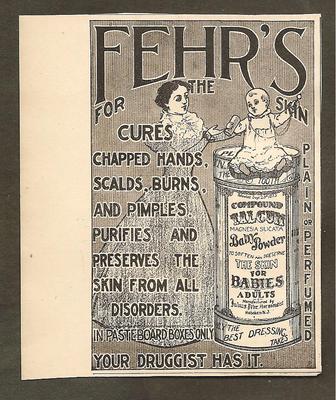 VINTAGE AD FROM MUNSEY'S MAGAZINE - FEHR'S COMPOUND TALCUM & HOPKINS ARCHITECT