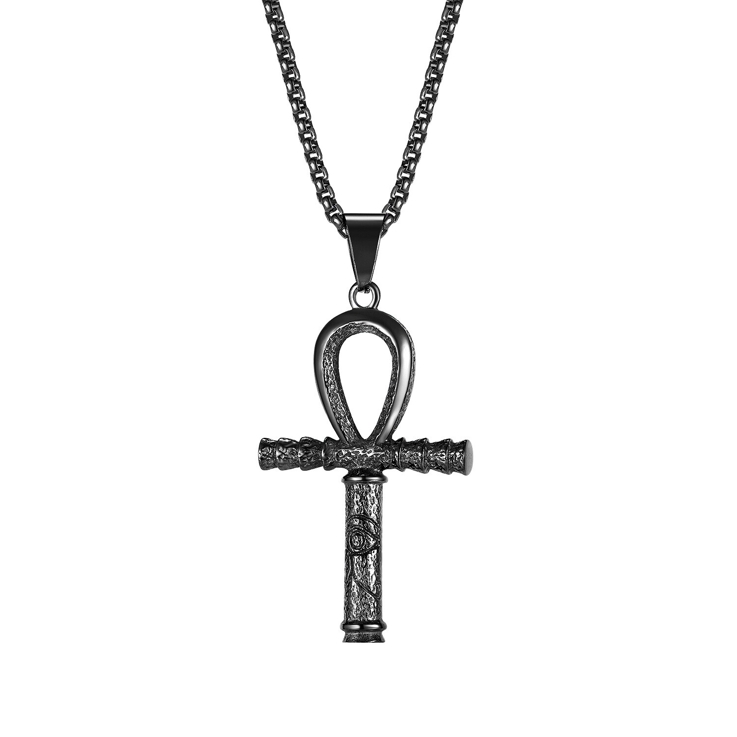 Collana Uomo In Acciaio Inox Con Ciondolo Occhio Di Vetro Blu E Stile Egiziano – Lunghezza 24 Pollici, Chiusura A Granchio, MOYOZZ - Foto 4